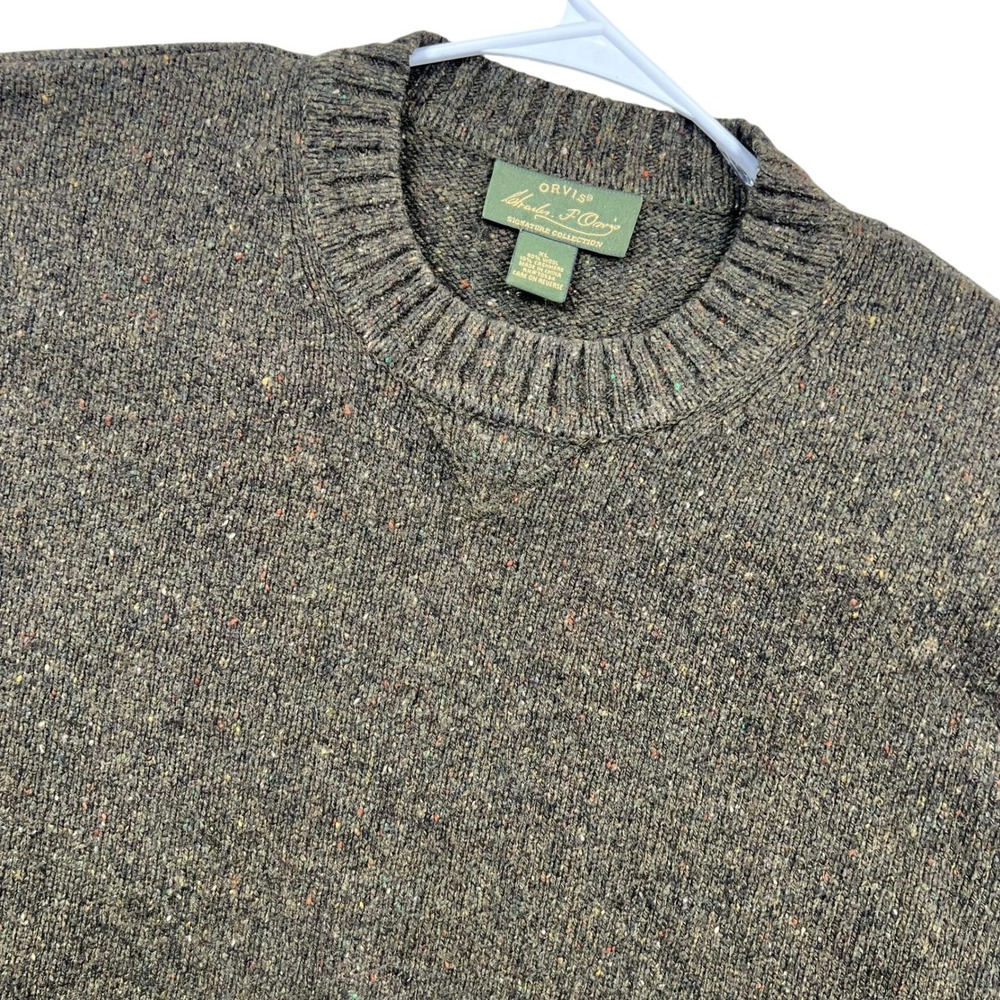 Orvis Sweater Mens XL Green Wool Cashmere Donegal Fleck Crewneck